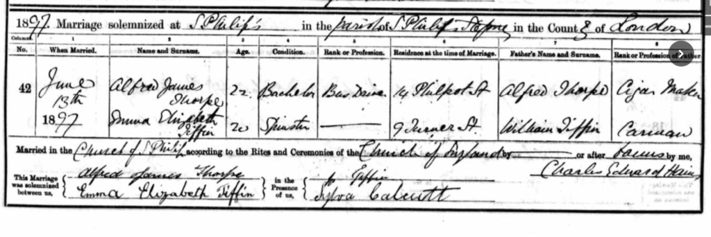 Tiffin Thorpe marriage certificate