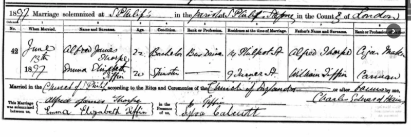 Tiffin Thorpe marriage certificate